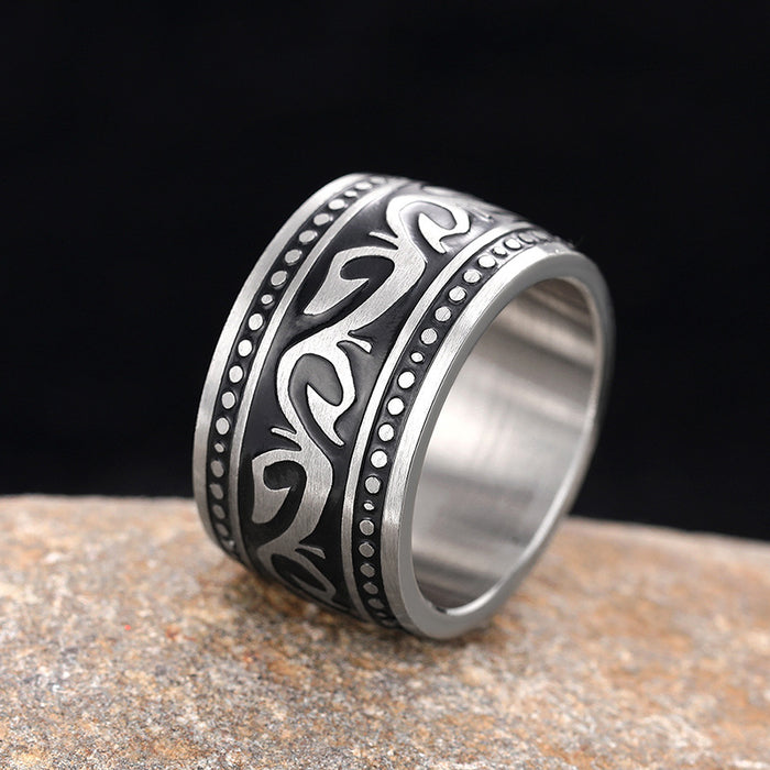 Steel Tone Tribal Wave Wide Band Finger Ring Sizes 6-13