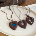 Brown Beaded Heart Necklaces with Blue and White Centers view 3