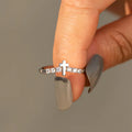 Silver Cross Side CZ Thin Band Finger Ring Sizes 6-10 view 2