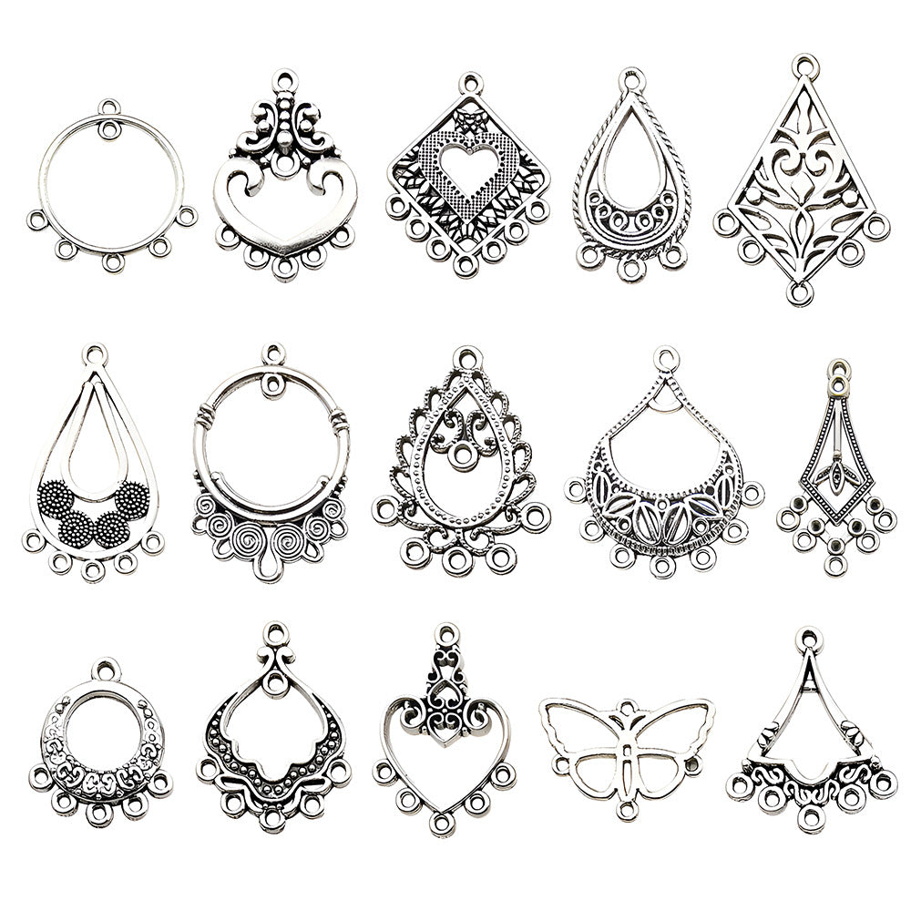 Vintage Zinc Alloy Teardrop Heart Flower Multi Hole Earring Connector Charms for DIY Jewelry