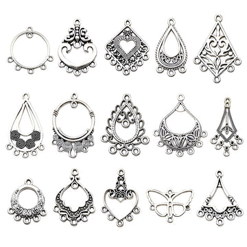 Silver-Tone Earring Connectors in Mixed Ornate Openwork Shapes