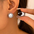 Gold Silver Hollow Dome Ball Stud Earrings Polished Metal view 3