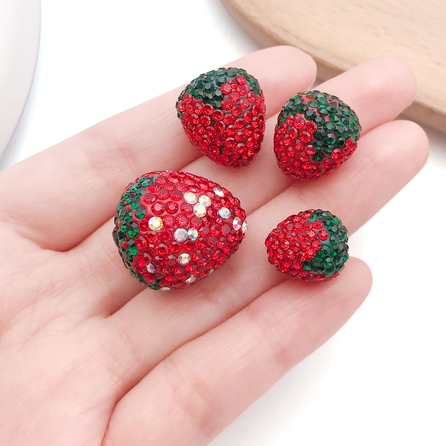 Red Crystal Strawberry Charm Pendant for DIY Bracelet Necklace Keychain Jewelry Making