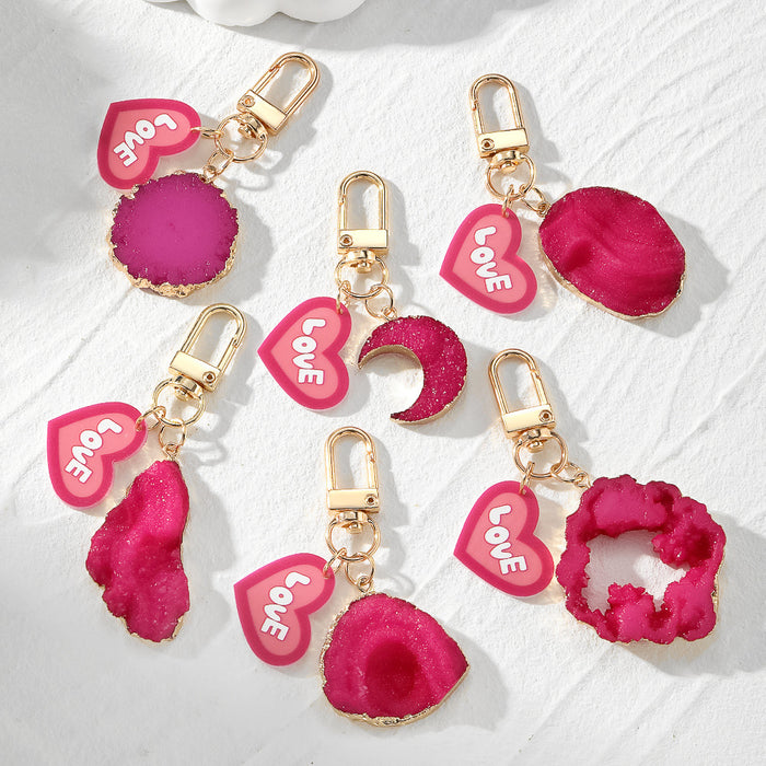 Magenta Druzy Style Resin LOVE Heart Clip Keychains