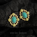 Gold Openwork Oval Turquoise Cabochon Stud Earrings Pair view 3