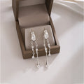 Gold and Silver Leaf Double Chain Long Tassel Earrings view 4