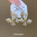 Gold Tone Open Butterfly Flower Crystal Stud Earrings view 2