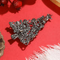 Crystal Christmas Tree Brooch Green Red Silver Tone Star Pin view 3