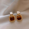 Brown Square Cabochon Crystal Stud Earrings Statement Fashion Jewelry view 3