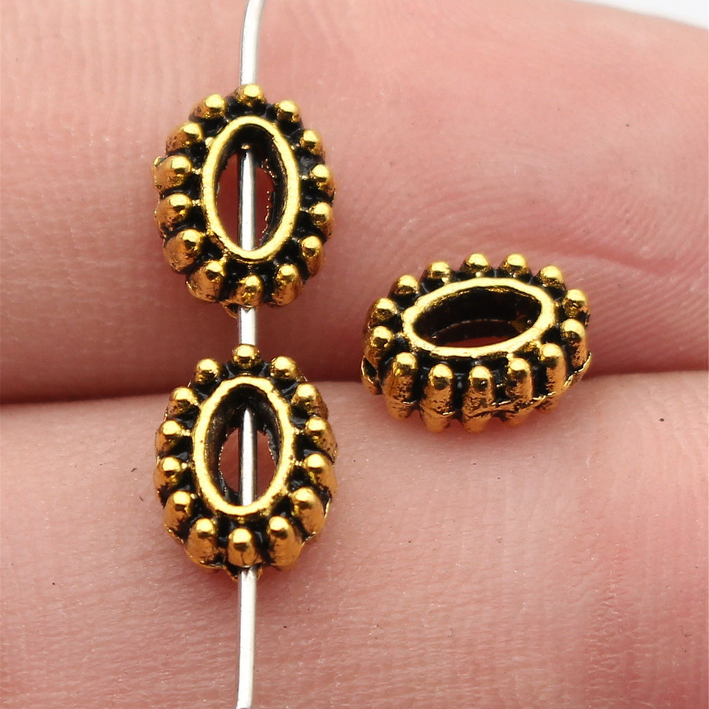 9x7x3.6mm 0.63g Antique Gold Zinc Alloy Openwork Oval Loose Metal Round Hollow Beads for DIY Jewelry Making