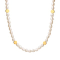 White Baroque Pearl Necklace With Gold Tone Disc Accents view 5
