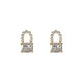 Gold Pearl Handle Clear Crystal Lock Bag Stud Earrings view 5