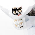 Black Gold Tone Cat Crystal Enamel Two Designs Metal Brooch Pin view 5