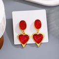 Gold Frame Textured Resin Oval Heart Drop Earrings view 6