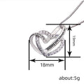Silver Tone Double Heart Pendant Necklace With Clear Stones view 4
