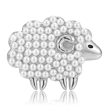 Pearl and Crystal Sheep Metal Brooch in Four Finishes