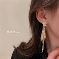 Gold Tone Crystal Fan Fringe Statement Drop Earrings view 2