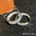 Silver Tone Full Pave Thick Hoop Earrings 30mm Wide Band view 4