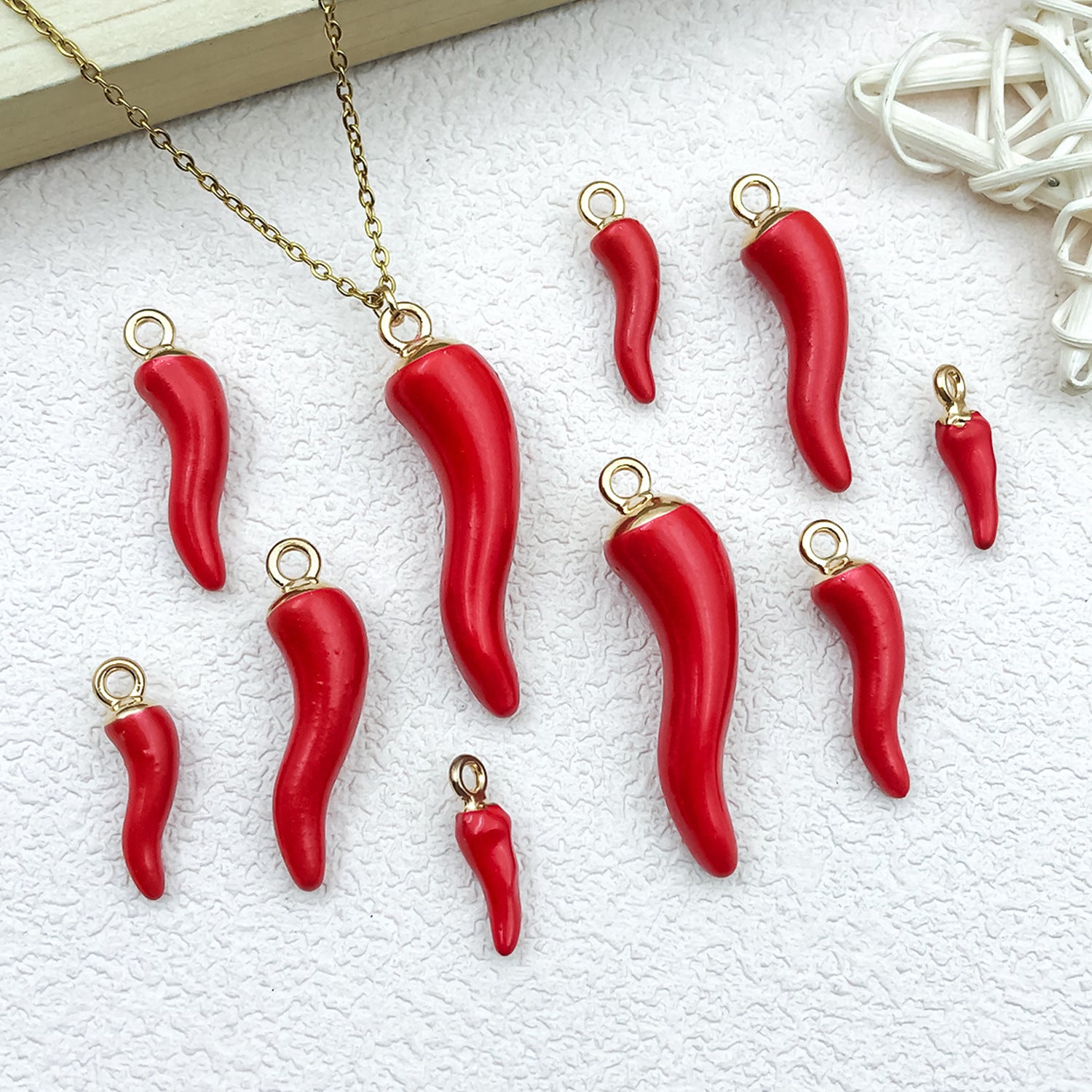 Enamel Zinc Alloy 3D Red Chili Pepper Charm Pendant for Hair Accessories and Keychains