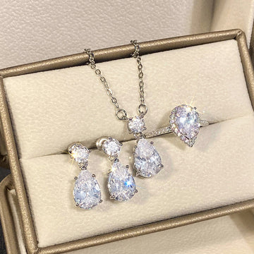 Silver Clear Teardrop Necklace Earrings Ring Options