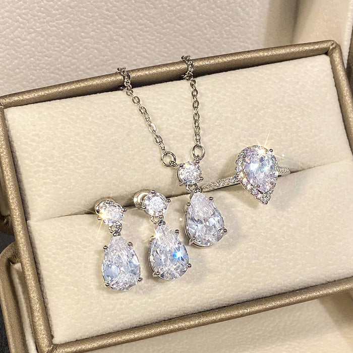Silver Clear Teardrop Necklace Earrings Ring Options