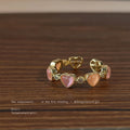 Gold Tone Multicolor Heart Stone Adjustable Open Ring For Women view 4