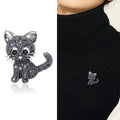 Crystal Kitten Metal Brooch with Wide-eyed Cat with Crystal-covered Body and Curled Tail view 3
