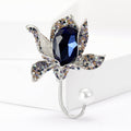 Orchid Flower Brooch Large Gem Center Pearl Stem Rhinestone view 2