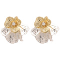 White Openwork Flower and Crystal Cluster Stud Earrings view 5