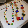Gold Multicolor Wrinkled Heart And Oval Cabochon Necklaces view 1