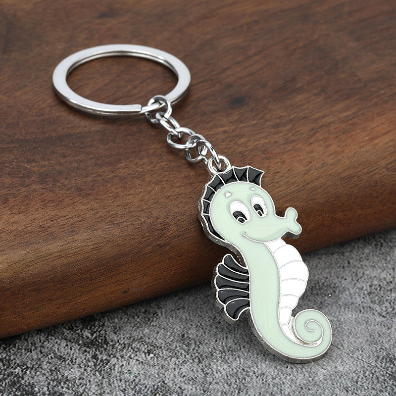 Cartoon Seahorse Enamel Keychain, Metal Bag Charm Pendant