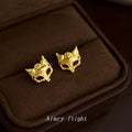 Gold Matte Sandblast Fox Mask Openwork Stud Earrings view 4