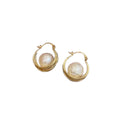 Gold Tone Round Faux Pearl Button Style Clip Earrings view 4