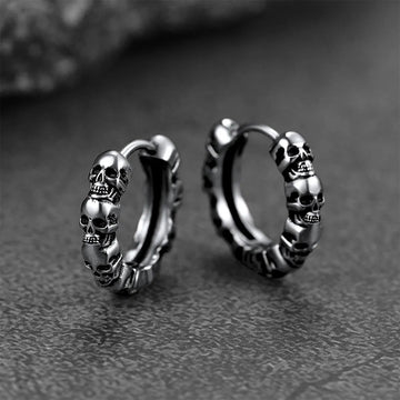 Sculpted Skull Hinged Hoop Earrings In Three Metal Tones