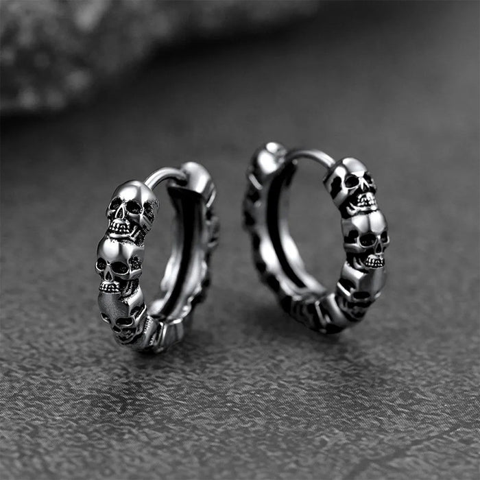 Sculpted Skull Hinged Hoop Earrings In Three Metal Tones