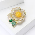 Layered Crystal Camellia Brooch with Yellow Center view 3
