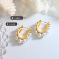 Gold U-Shape Hoop Earrings White Faux Pearl Accents view 2