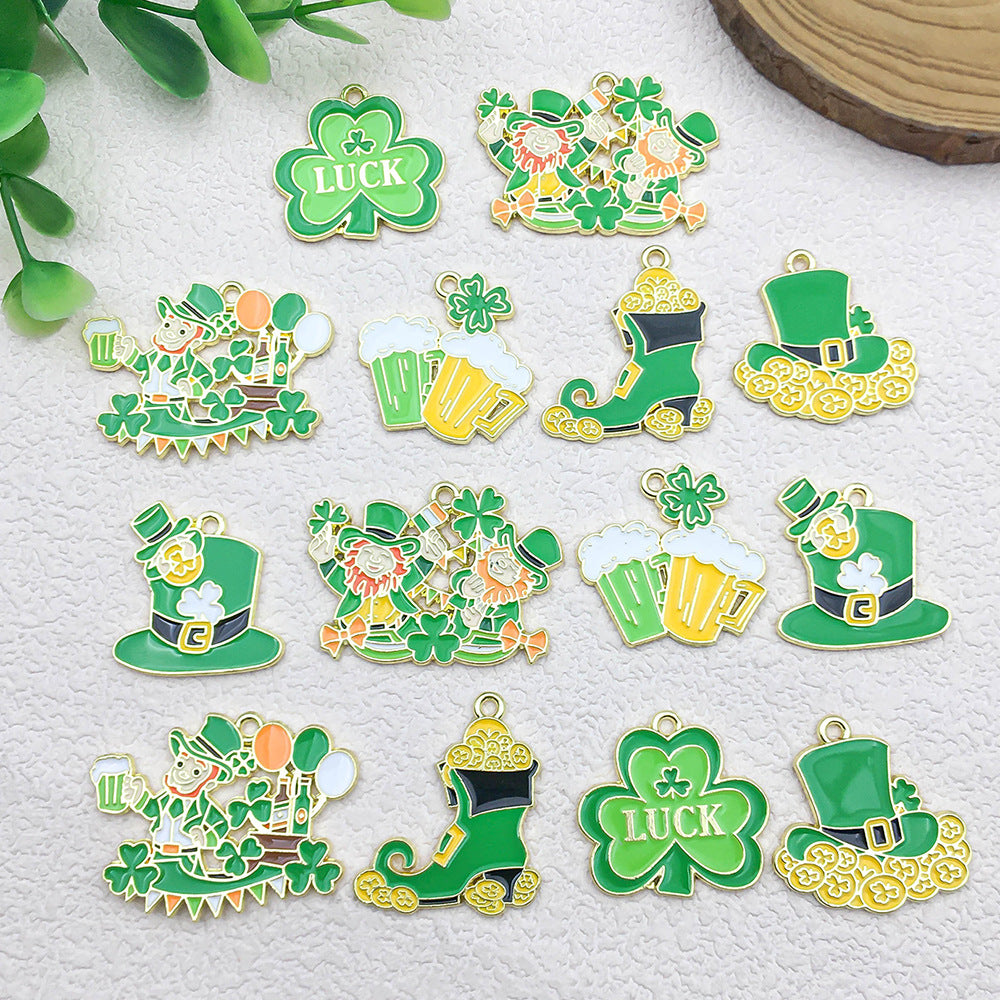 Enamel Zinc Alloy Clover Irish Beer Charm Pendant for Earrings Bracelets and Keychains