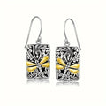 Dragonfly Relief Rectangle Drop Earrings in Two Tone view 1