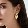 Double Heart Drop Earrings in Four Metal Tone Combinations view 4