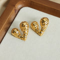 Heart Stud Earrings Hammered Smooth Open Gold Steel view 3