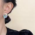 Enamel Dragonfly Stud Earrings Pink Flower Blue Scene view 2