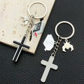 Black and Silver Cross Bat Skull Charm Keychains with Metal Hardware view 2