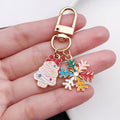Pink Christmas Tree and Multicolor Snowflake Enamel Keychain view 3