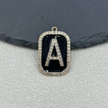 Black Enamel Rhinestone Letter Charm Pendant Gold-Tone Alloy view 6
