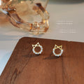 Gold Tone Cat Ear Clear Stone Circle Stud Earrings For Women view 4