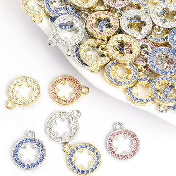 Crystal Circle and Five Petal Flower Charms in Three Colors