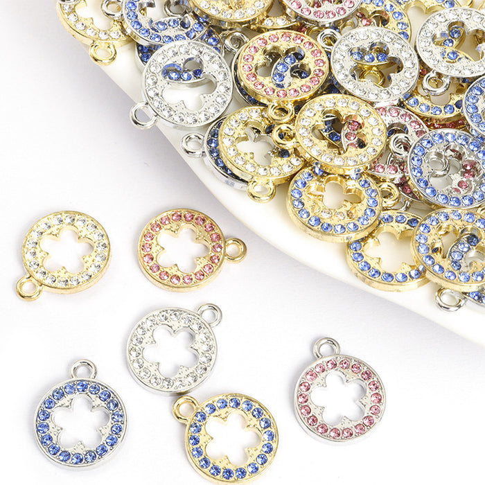 Crystal Circle and Five Petal Flower Charms in Three Colors