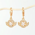 Gold Tone Huggie Earrings with Six Small Symbolic Drop Charms view 3