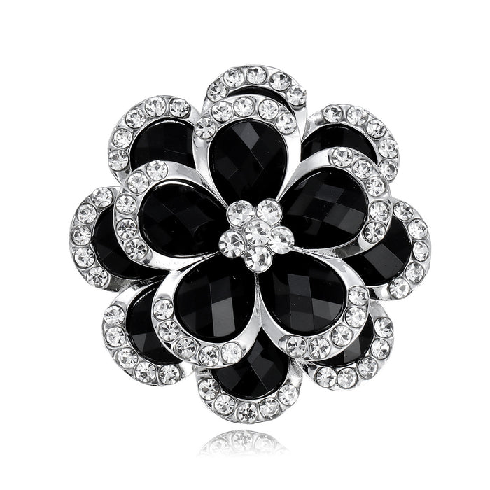 Black Flower Metal Brooch Pin for Jackets and Lapels